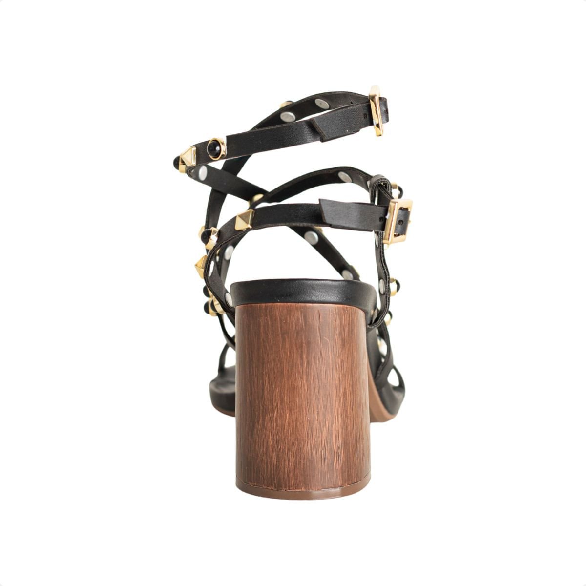 Sandália Dm Salto Bloco Tachas Preta Preto 4