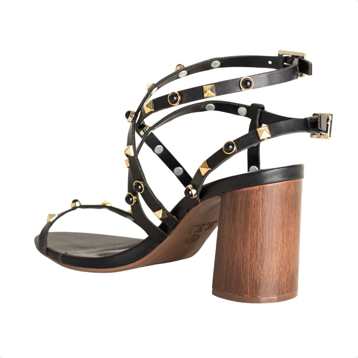 Sandália Dm Salto Bloco Tachas Preta Preto 5