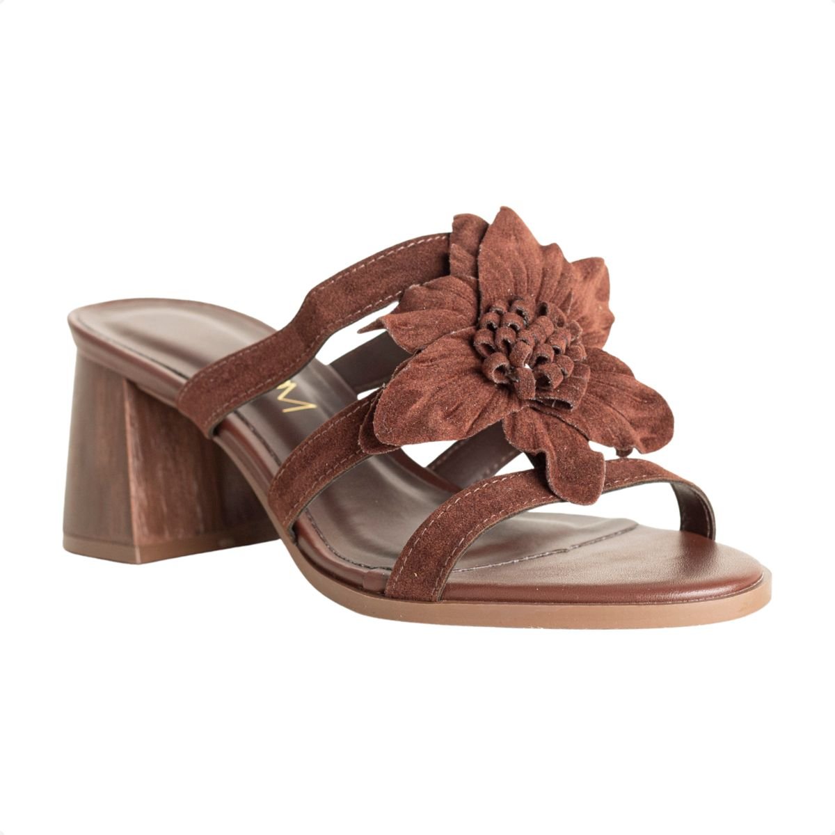 Tamanco Dm Flor De Camurça Marrom Marrom 2