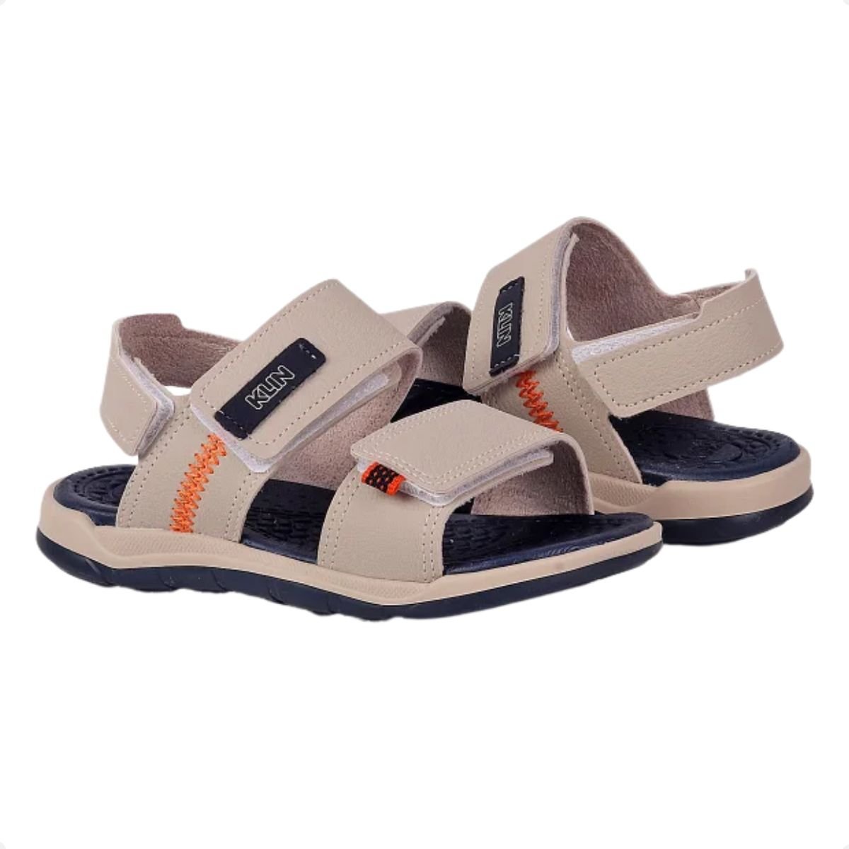 Sandalia Papete Infantil Klin Line Play Menino Velcro Bege/Azul 3