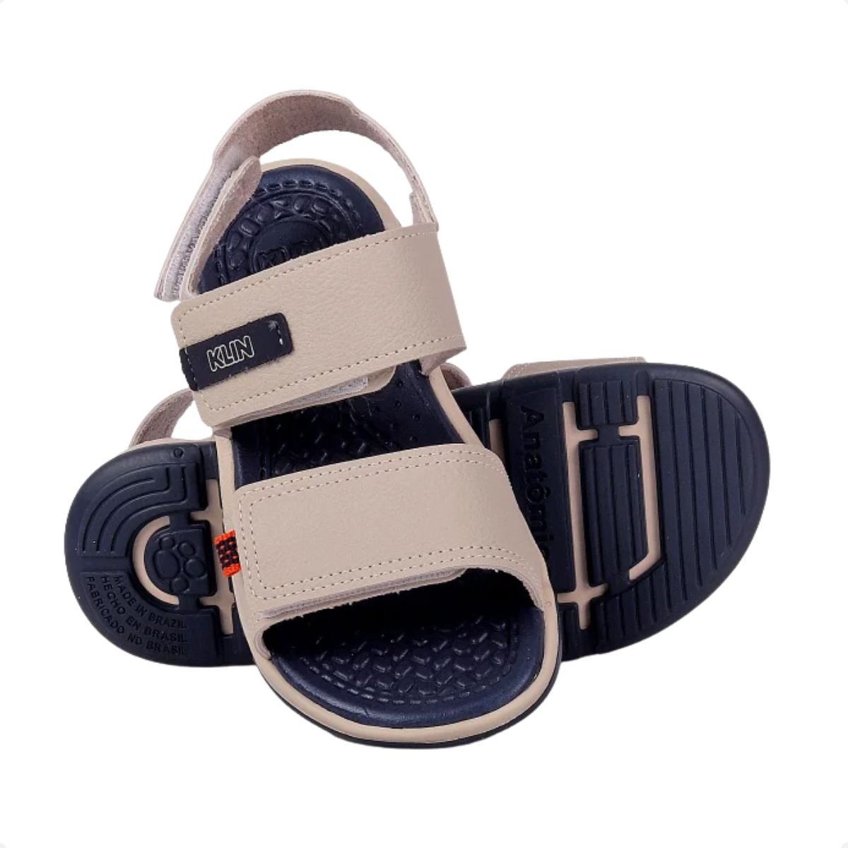 Sandalia Papete Infantil Klin Line Play Menino Velcro Bege/Azul 4