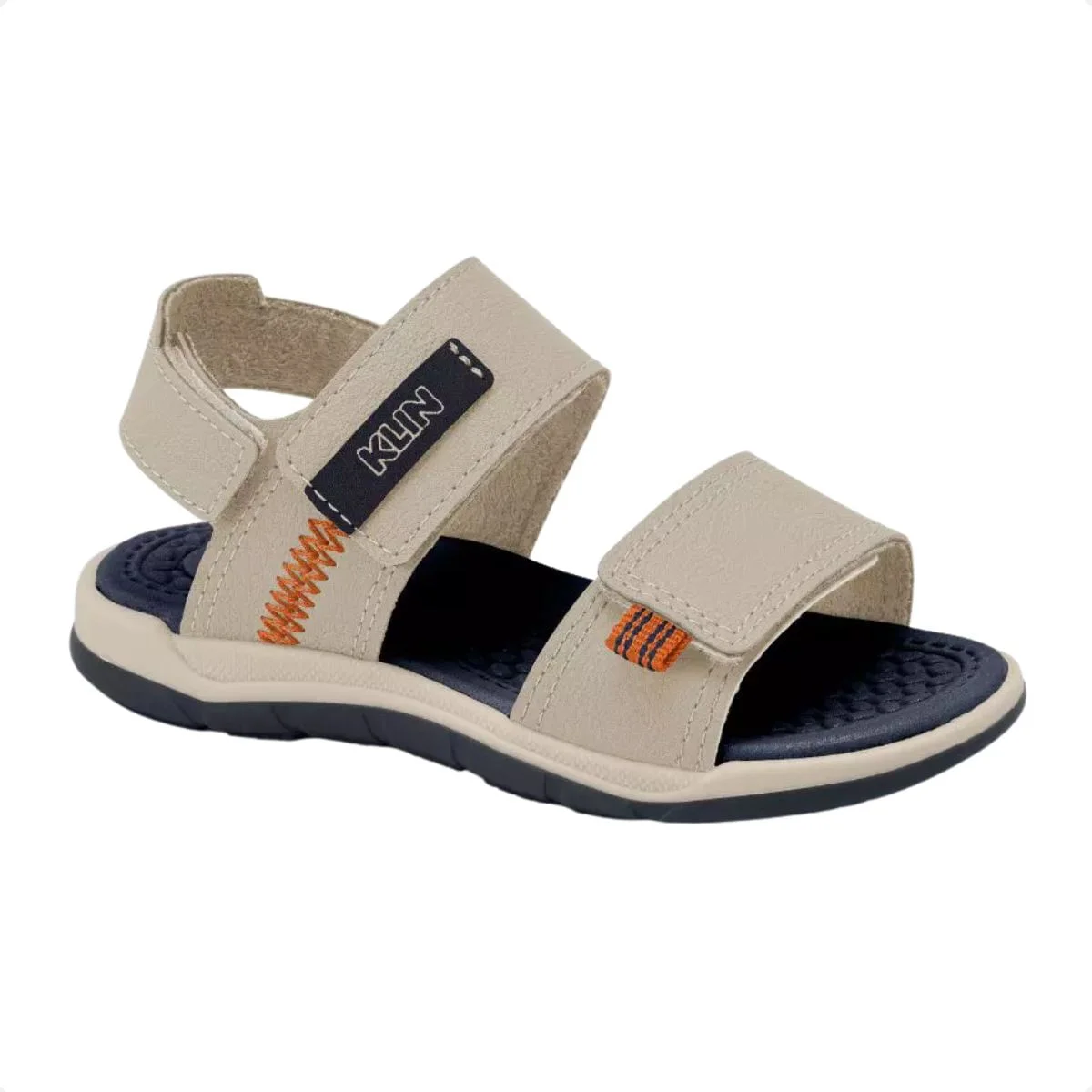 Sandalia Papete Infantil Klin Line Play Menino Velcro Bege/Azul 5