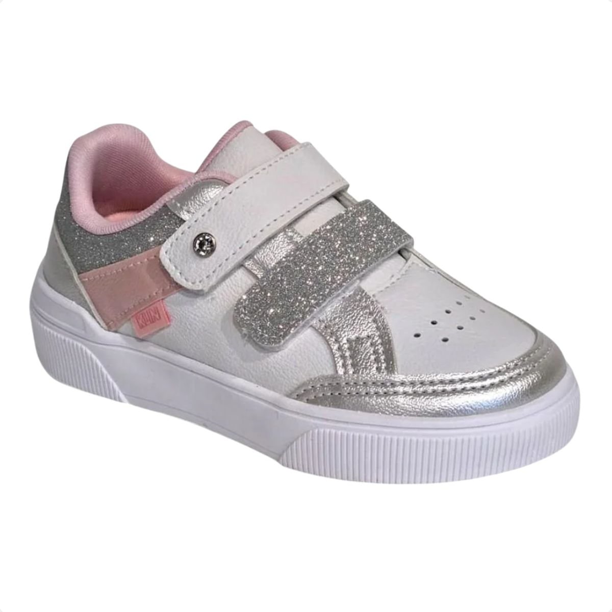Tênis Casual Infantil Menina Brilho Klin Branco/Prata/Rosa 2