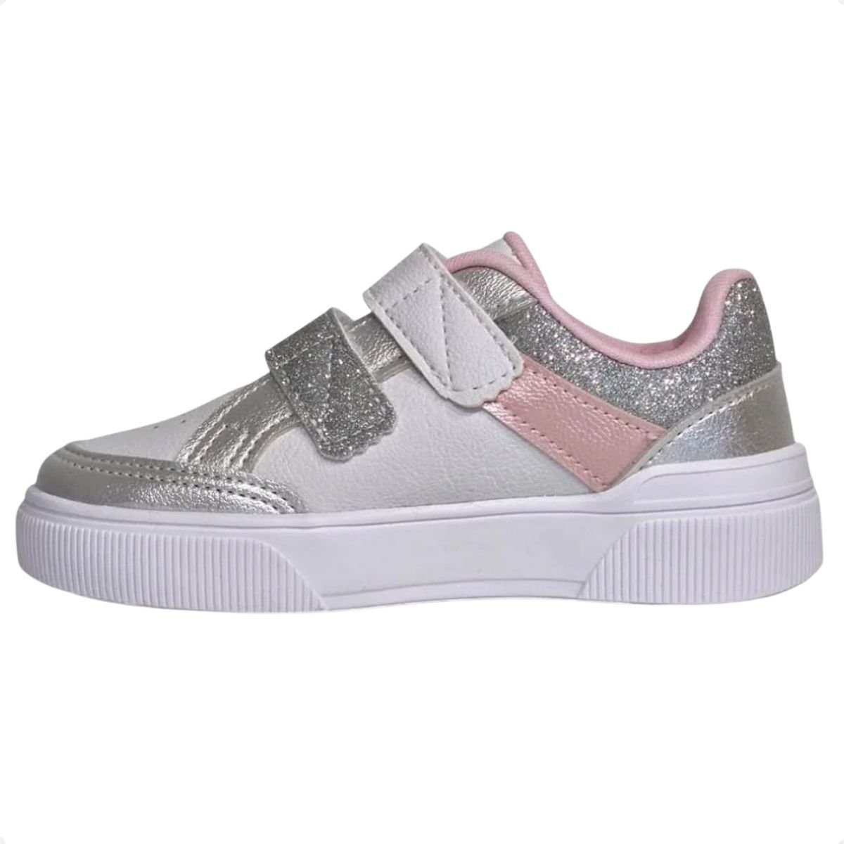 Tênis Casual Infantil Menina Brilho Klin Branco/Prata/Rosa 3