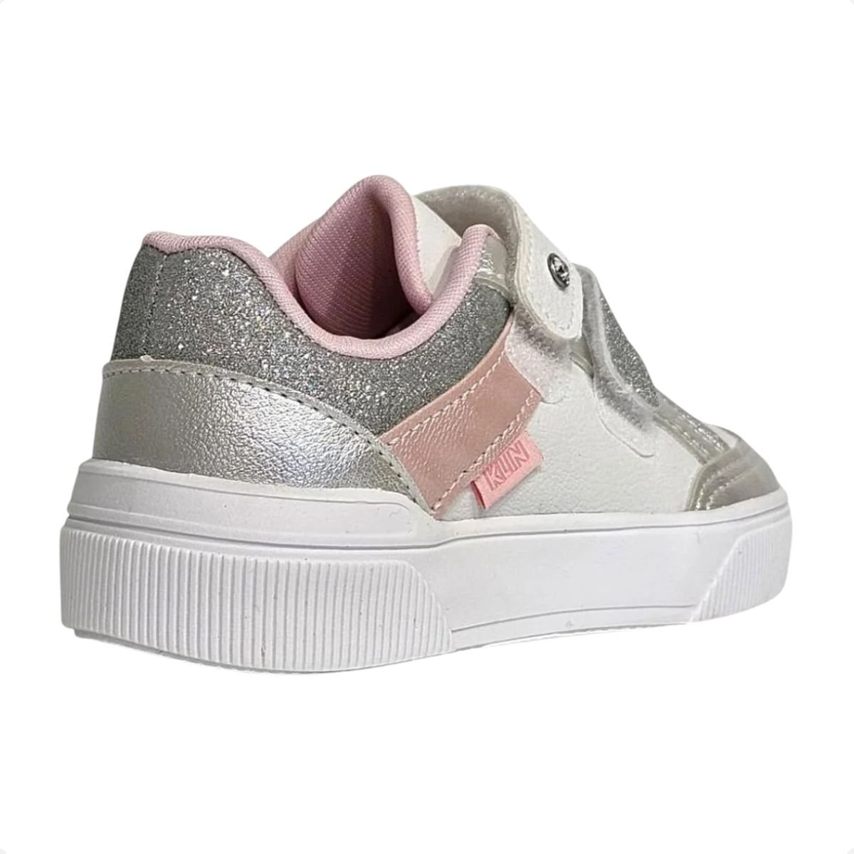 Tênis Casual Infantil Menina Brilho Klin Branco/Prata/Rosa 4