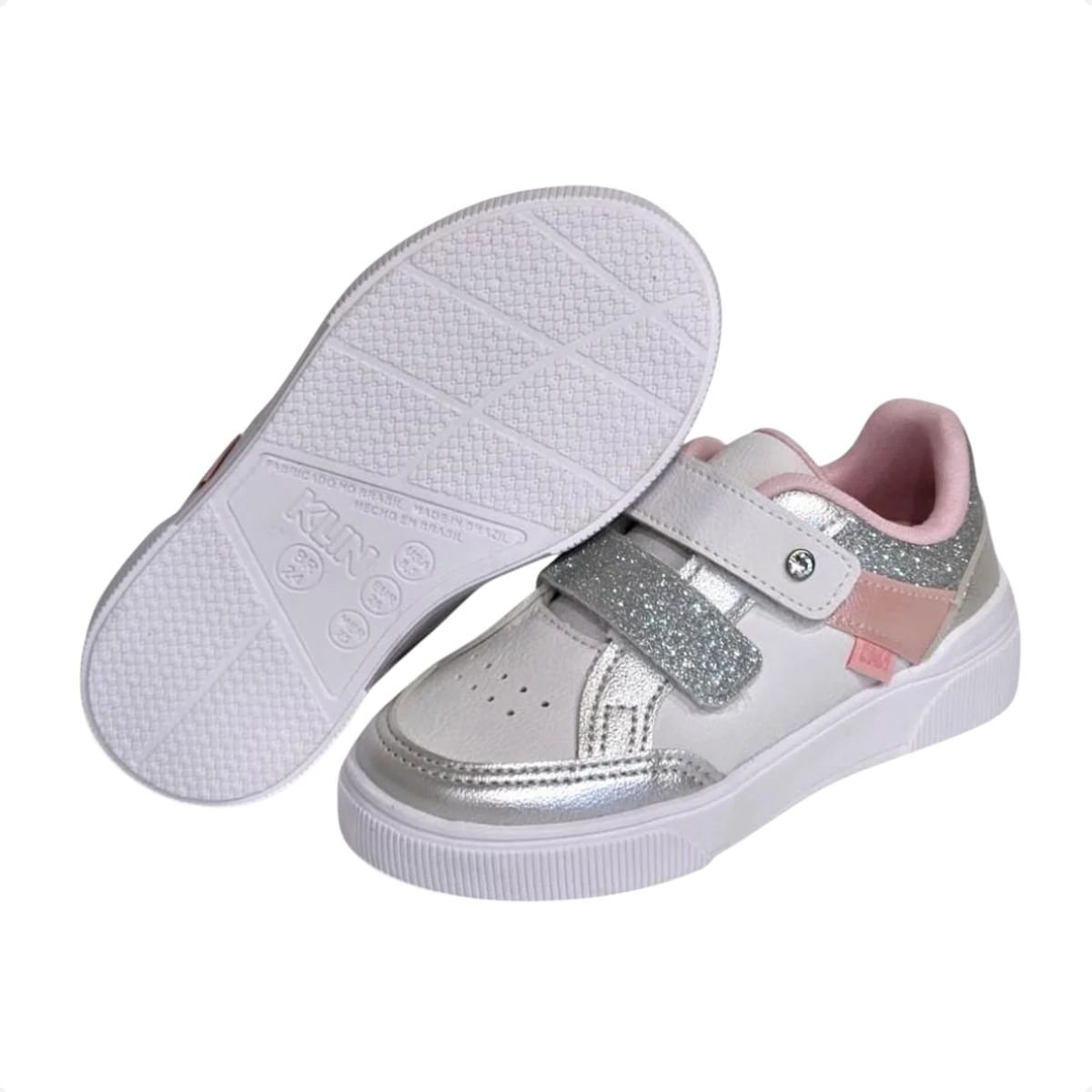 Tênis Casual Infantil Menina Brilho Klin Branco/Prata/Rosa 5