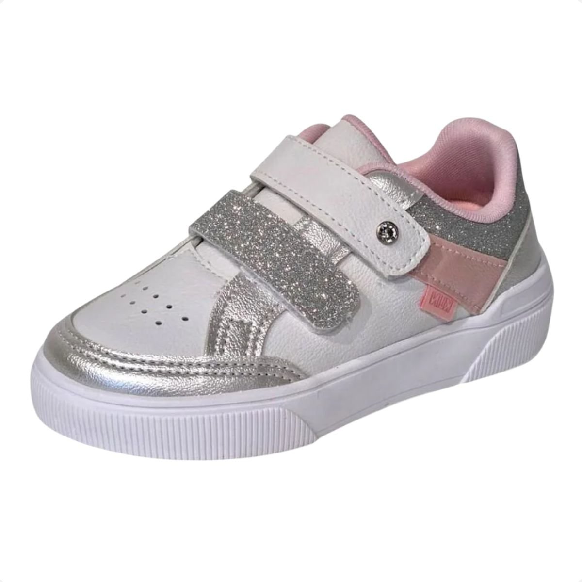 Tênis Casual Infantil Menina Brilho Klin Branco/Prata/Rosa 7