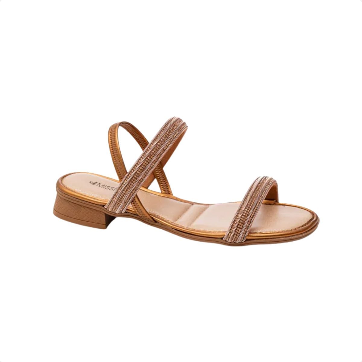 Sandália Feminina Salto Baixo Grosso Mississipi Dourada