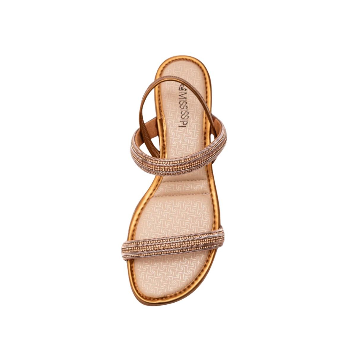 Sandália Feminina Salto Baixo Grosso Mississipi Dourada Marrom 2