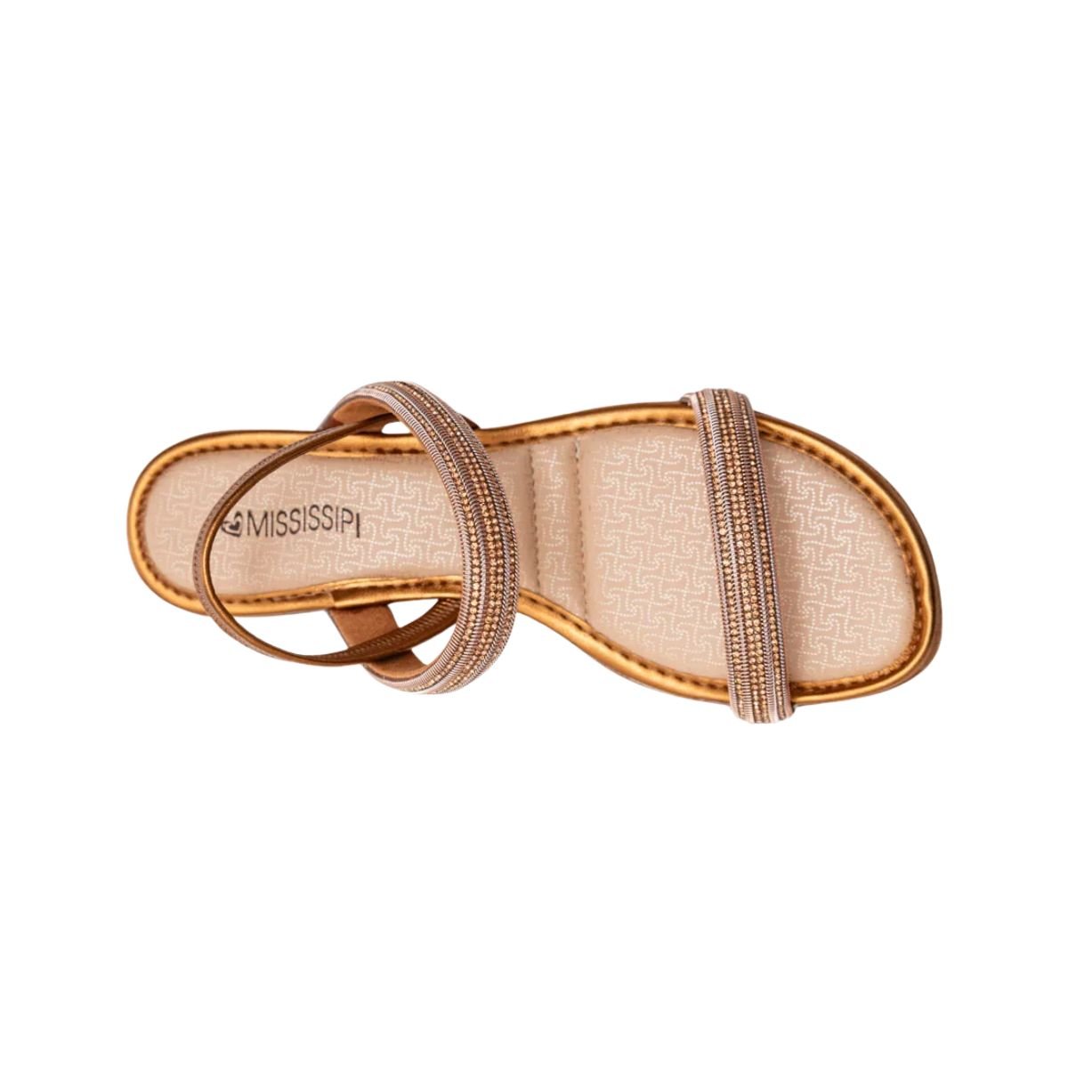 Sandália Feminina Salto Baixo Grosso Mississipi Dourada Marrom 5