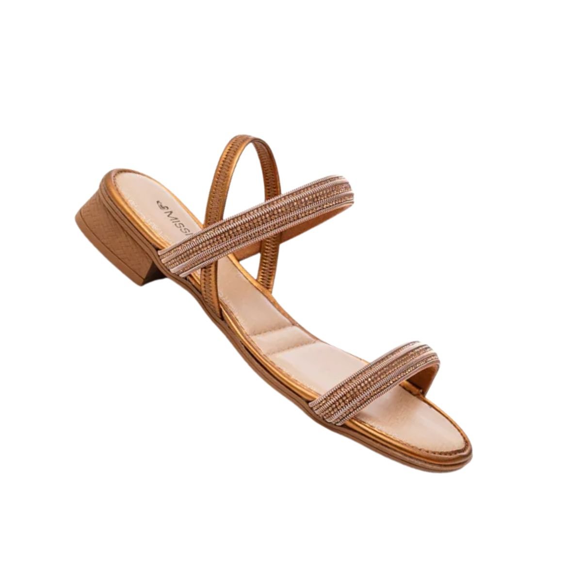 Sandália Feminina Salto Baixo Grosso Mississipi Dourada Marrom 6