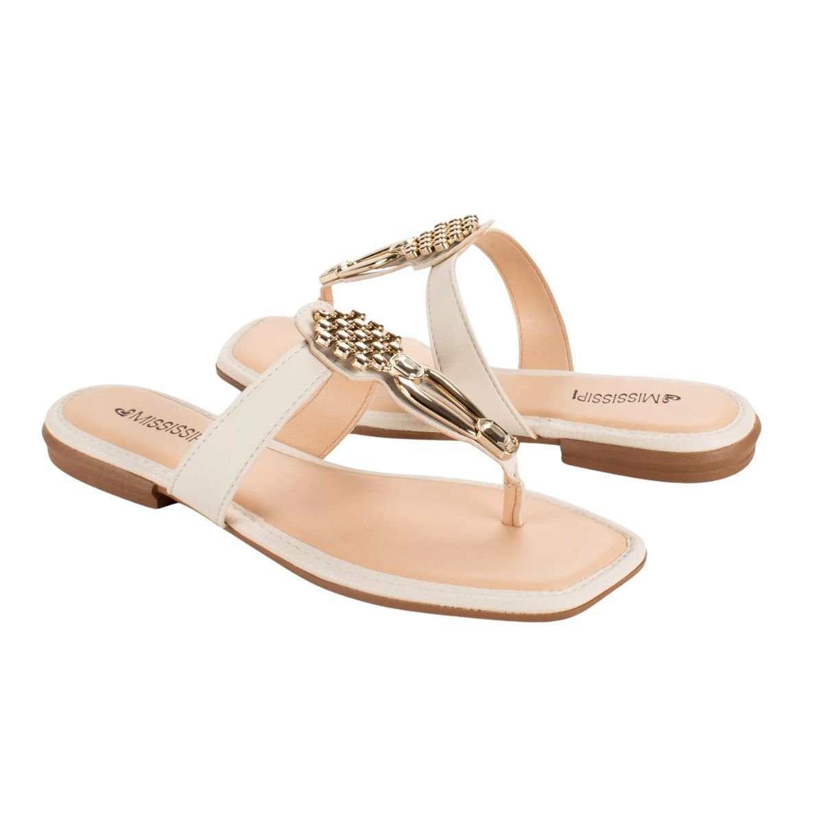 Tamanco Feminino Rasteiro Mississipi Bege Branco 7