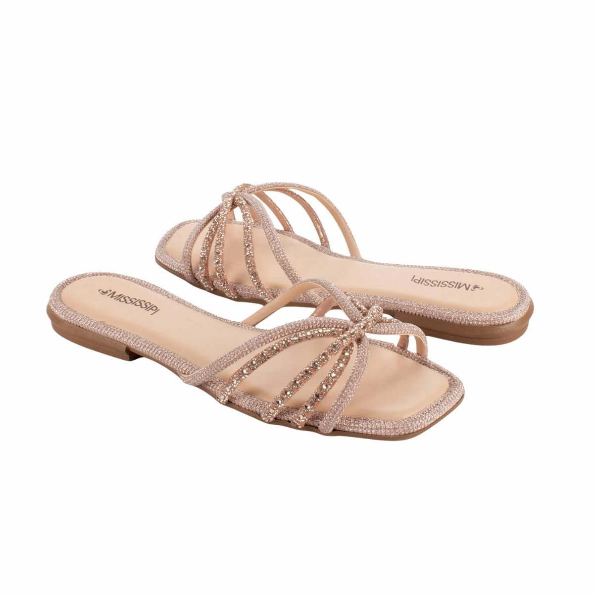 Tamanco Feminino Rasteiro Slide Mississipi Rosa Dourado 7