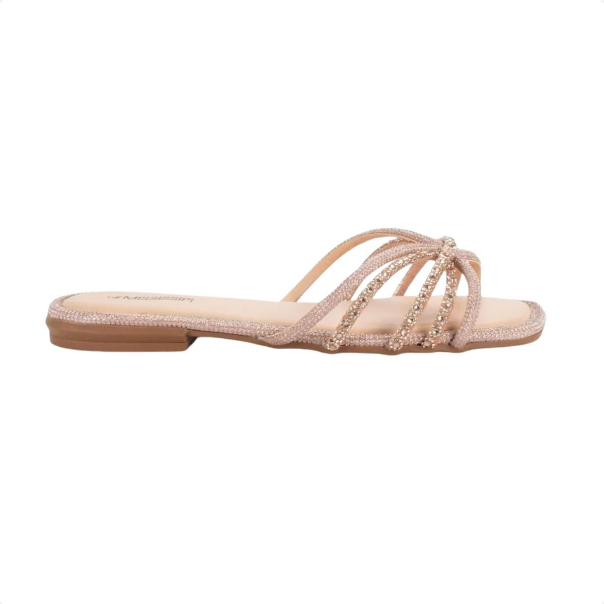 Tamanco Feminino Rasteiro Slide Mississipi Rosa Dourado 1