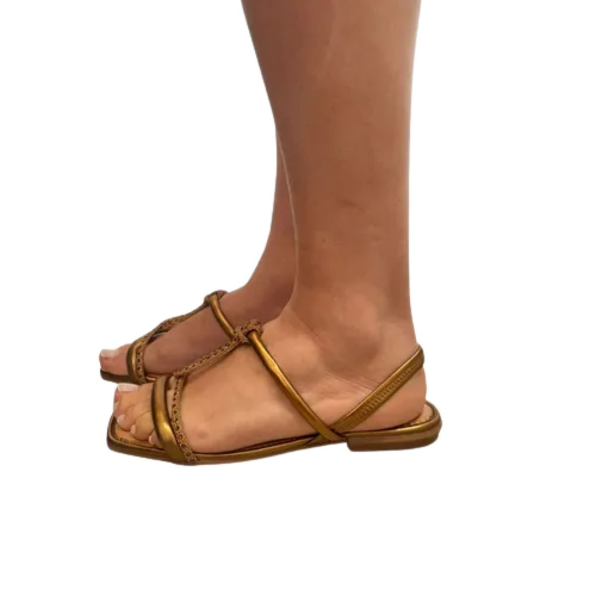 Sandália Feminina Rasteira Mississipi Dourada Bronze 4