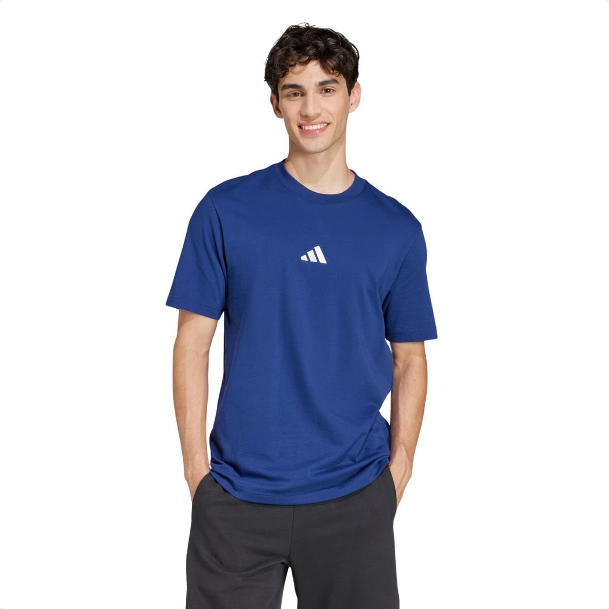 Camiseta Mascculina Essentials Com Logo Pequena Adidas Azul