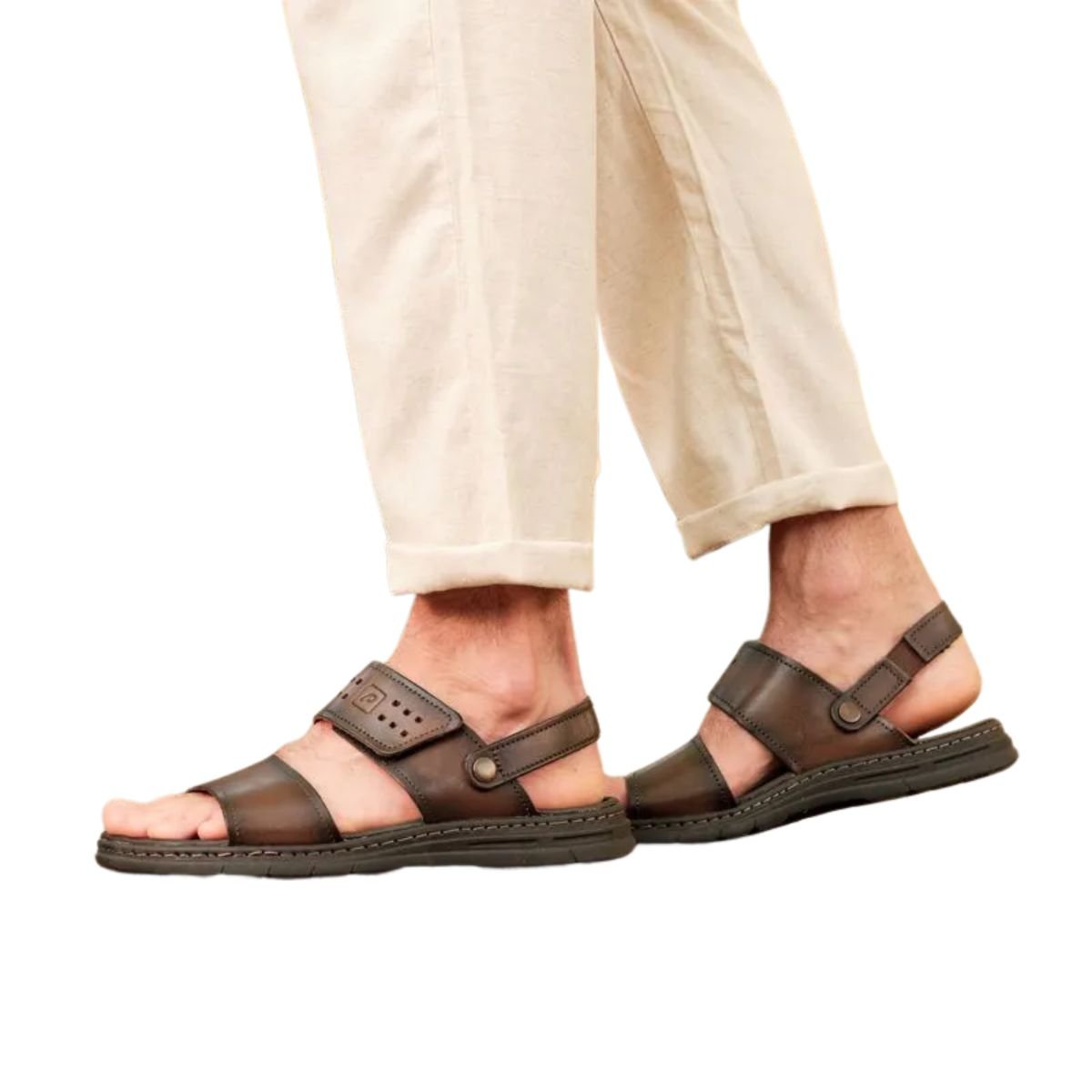 Sandália Masculina Em Couro Pegada Marrom Marrom 3