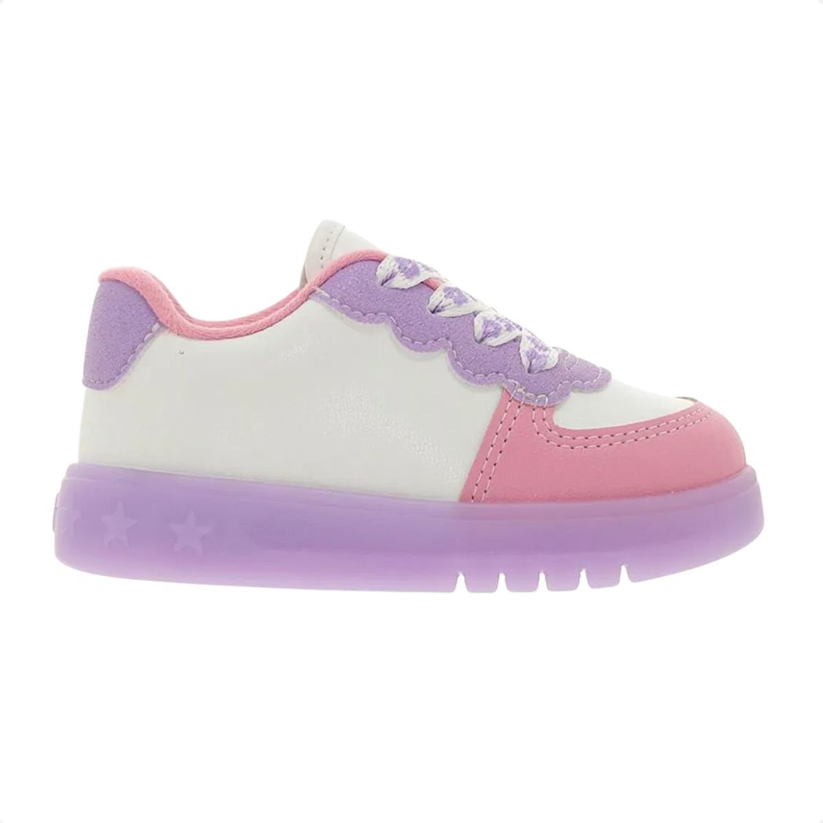Tênis Casual Infantil Molekinha Led Branco E Lilás