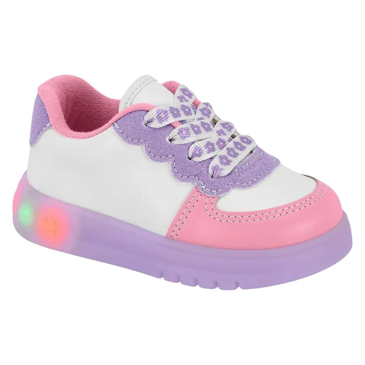 Tênis Casual Infantil Molekinha Led Branco E Lilás Branco/Roxo/Rosa 2