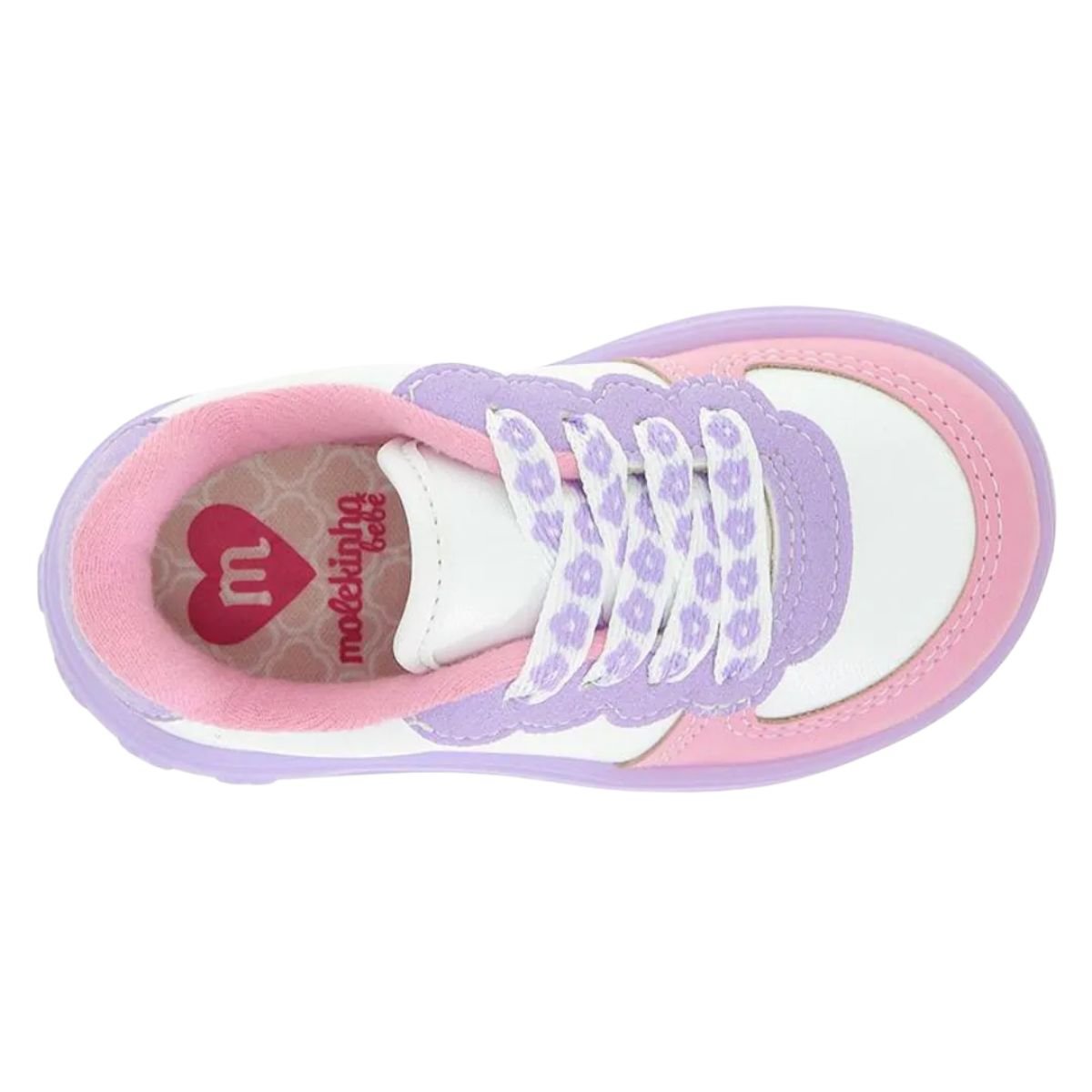 Tênis Casual Infantil Molekinha Led Branco E Lilás Branco/Roxo/Rosa 3