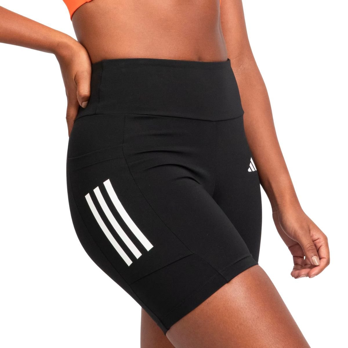 Bermuda Feminina Shorts Com Três Listras Adidas Preta Preto 2