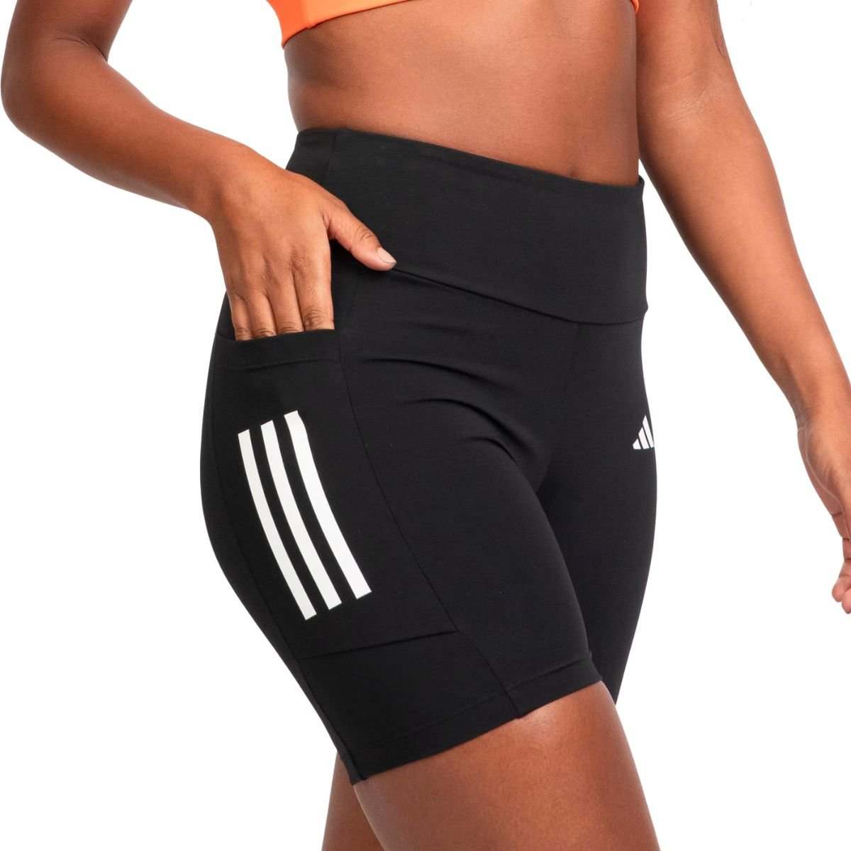 Bermuda Feminina Shorts Com Três Listras Adidas Preta Preto 4