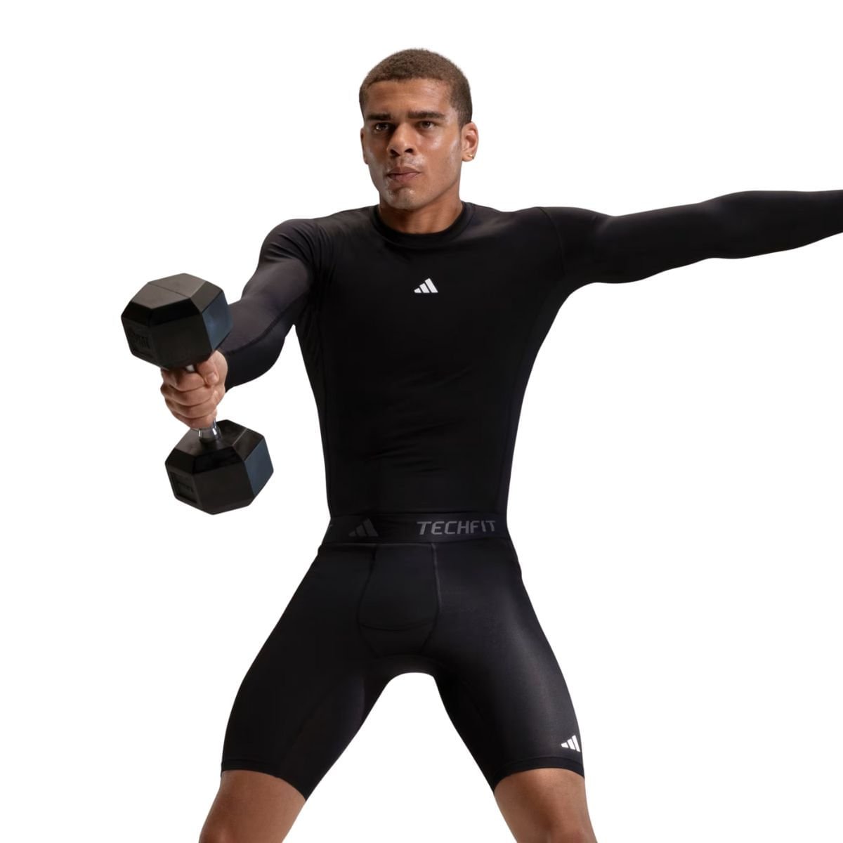 Bermuda Masculina Compressão Adidas Treino Techfit Preta Preto 6