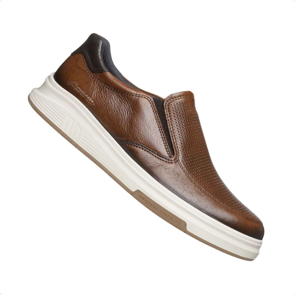 Tênis Casual Pegada Masculino Em Couro Pinhão Marrom 7