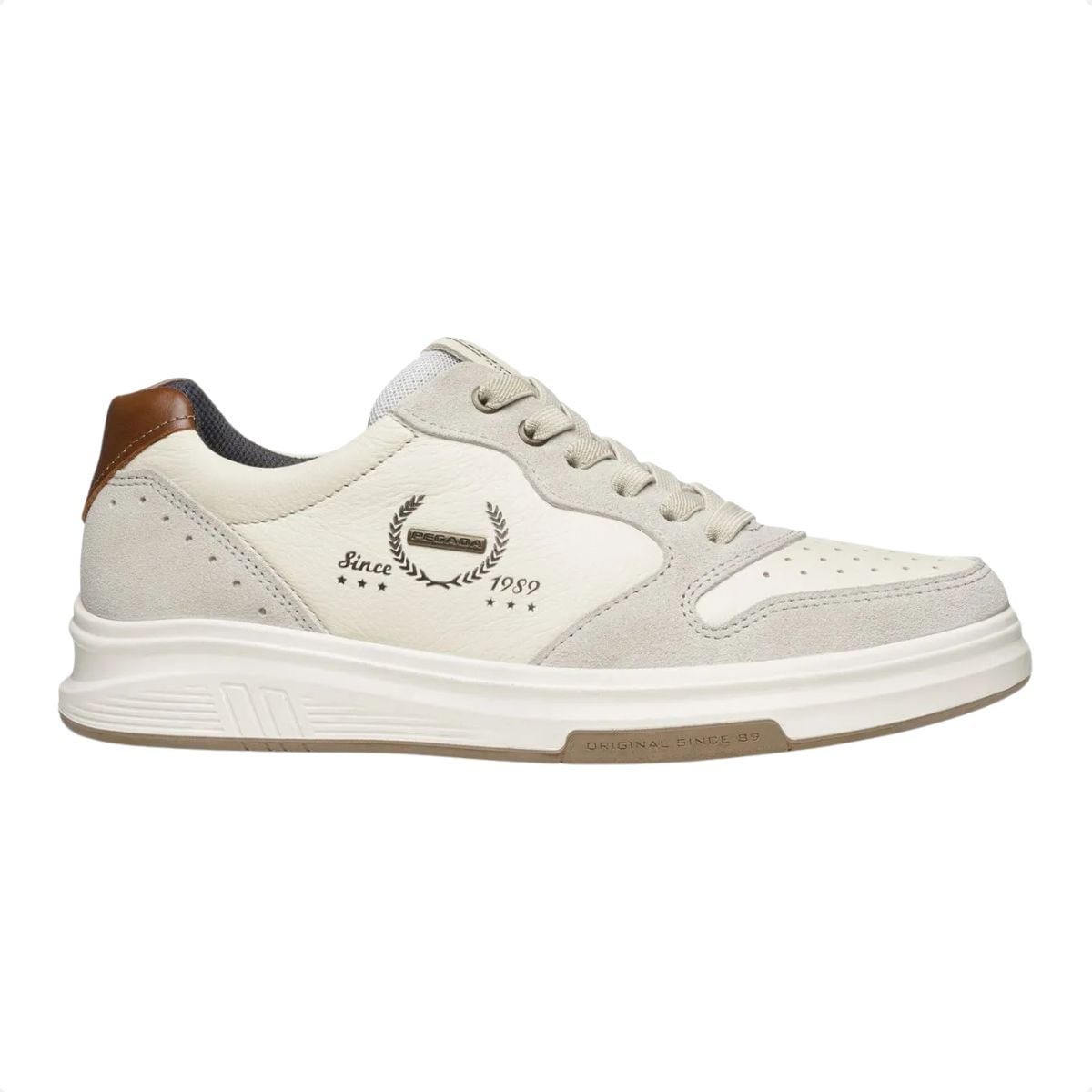 Tênis Casual Pegada Masculino Em Couro Milk Bege/Cinza 1