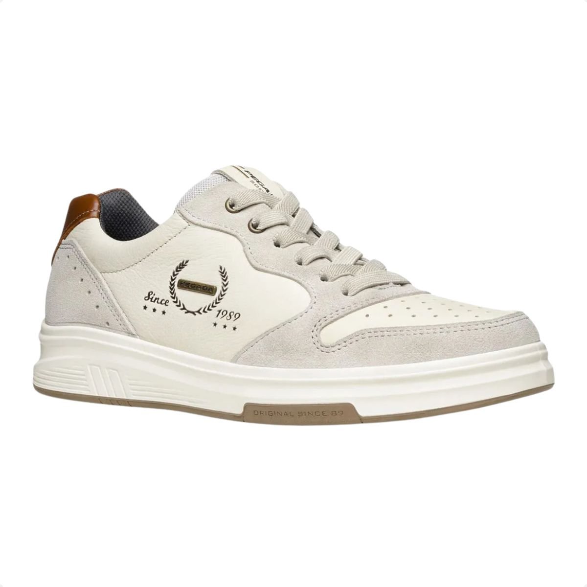 Tênis Casual Pegada Masculino Em Couro Milk Bege/Cinza 2