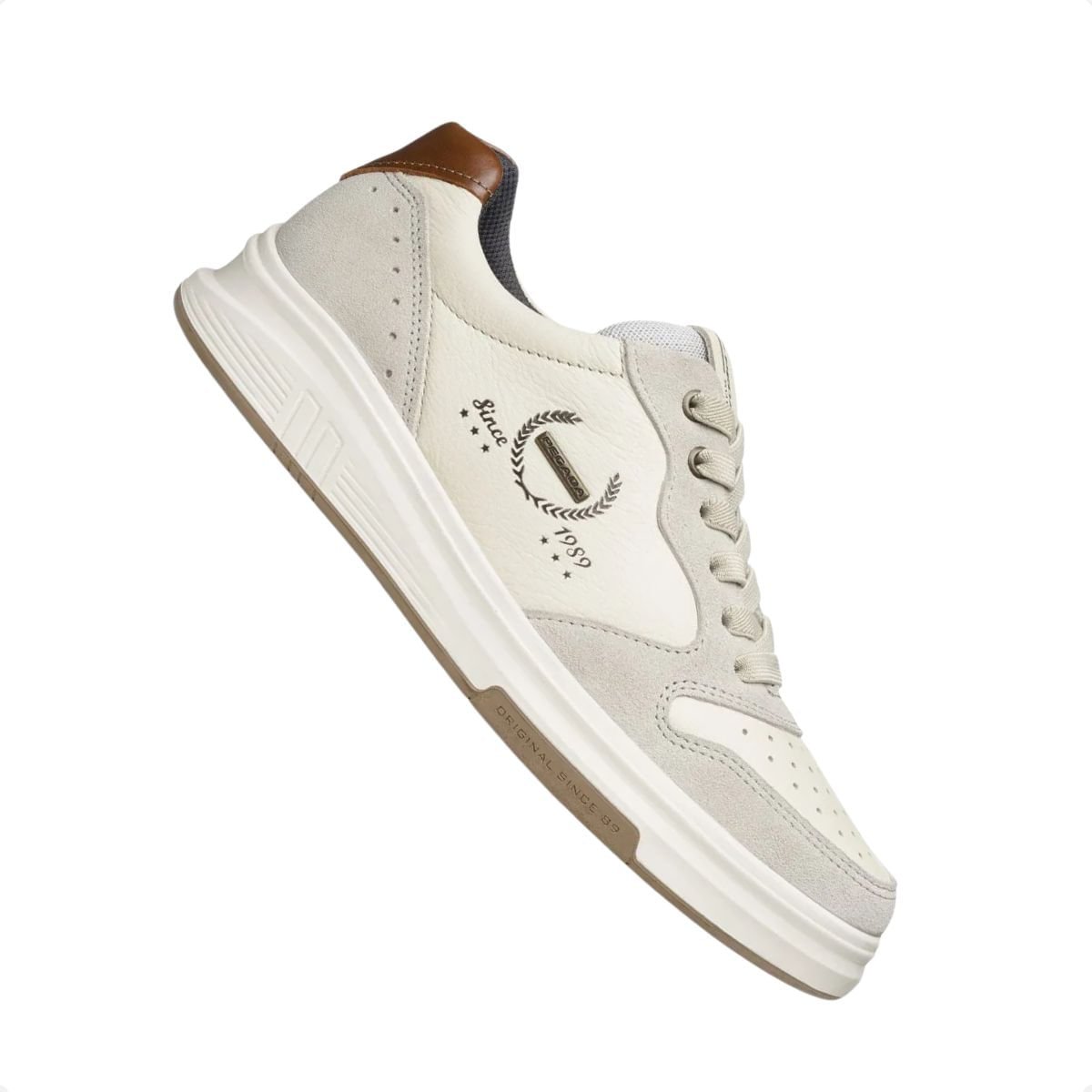Tênis Casual Pegada Masculino Em Couro Milk Branco/Cinza 6