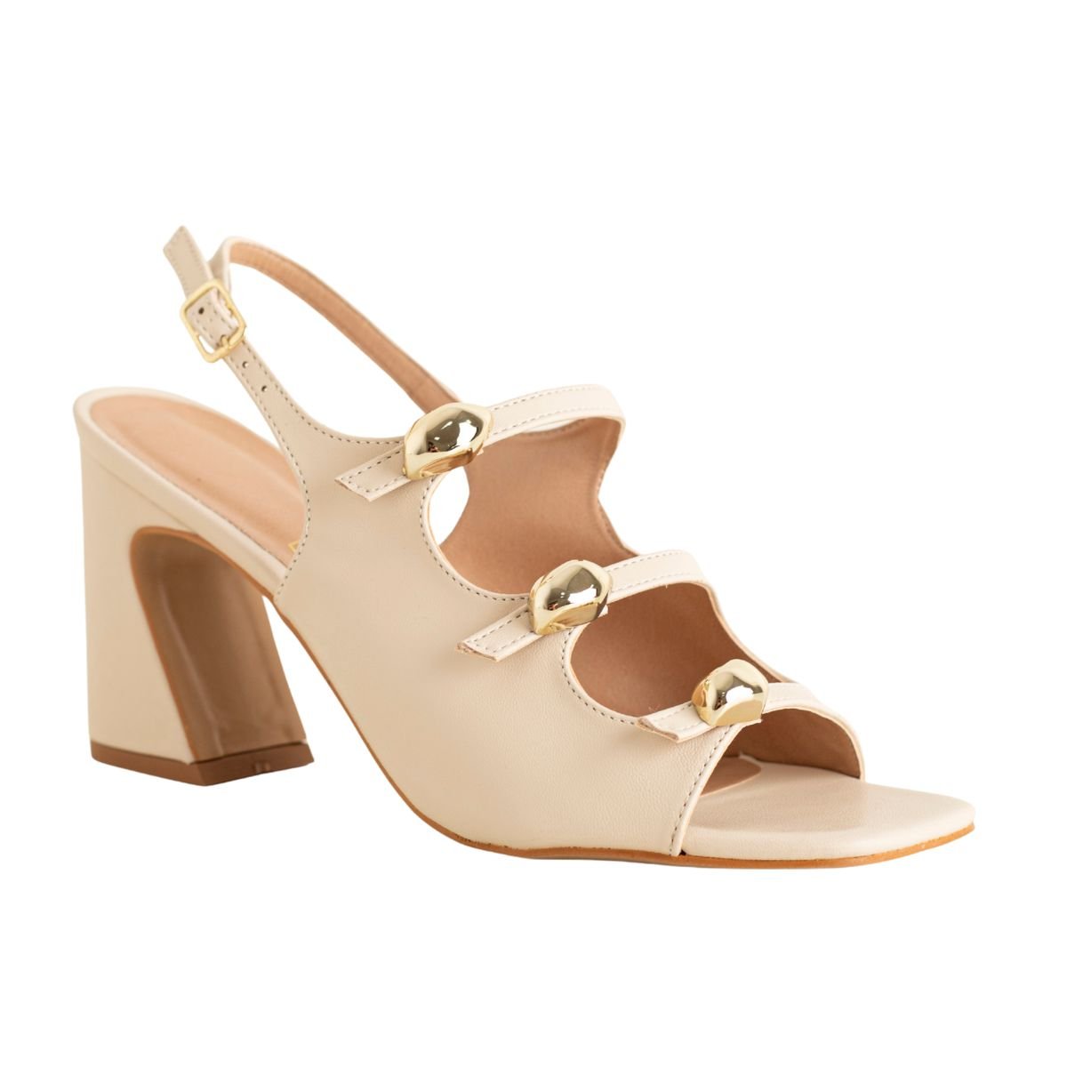 Sandalia Fem Salto Médio Grosso Dm 2400-25372- Bege 2