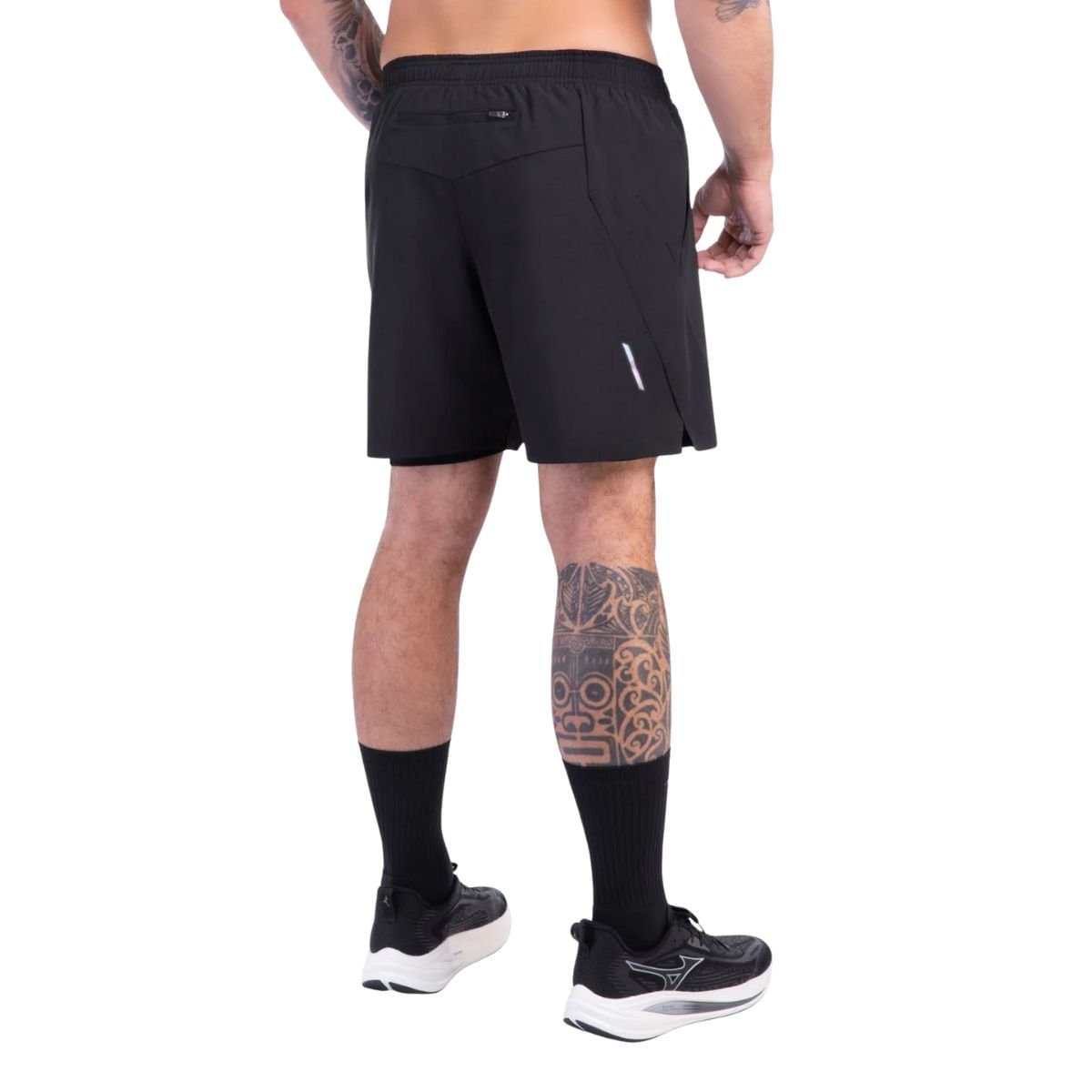 Short Masculino Curto Mizuno 2x1 High 3/7 Preto Preto 5
