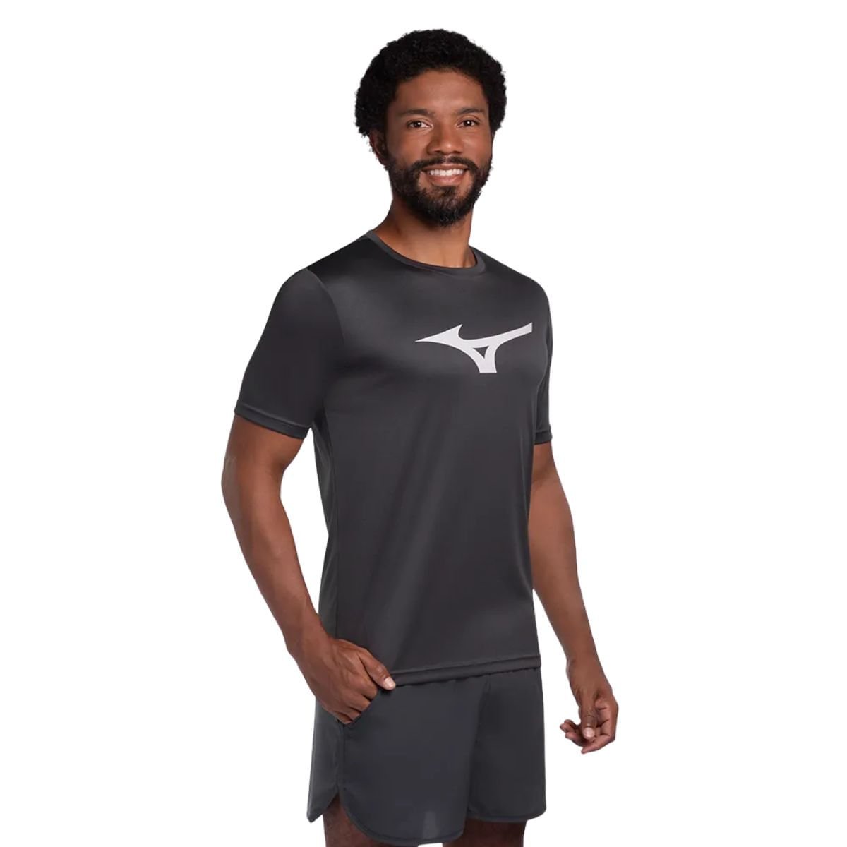 Camiseta Masculina Mizuno Run Spark Cinza Preto 2