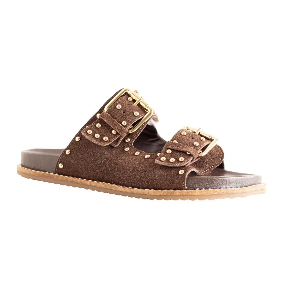 Papete Flat Feminina Tachas Luana Dm Camurça Café Marrom 2