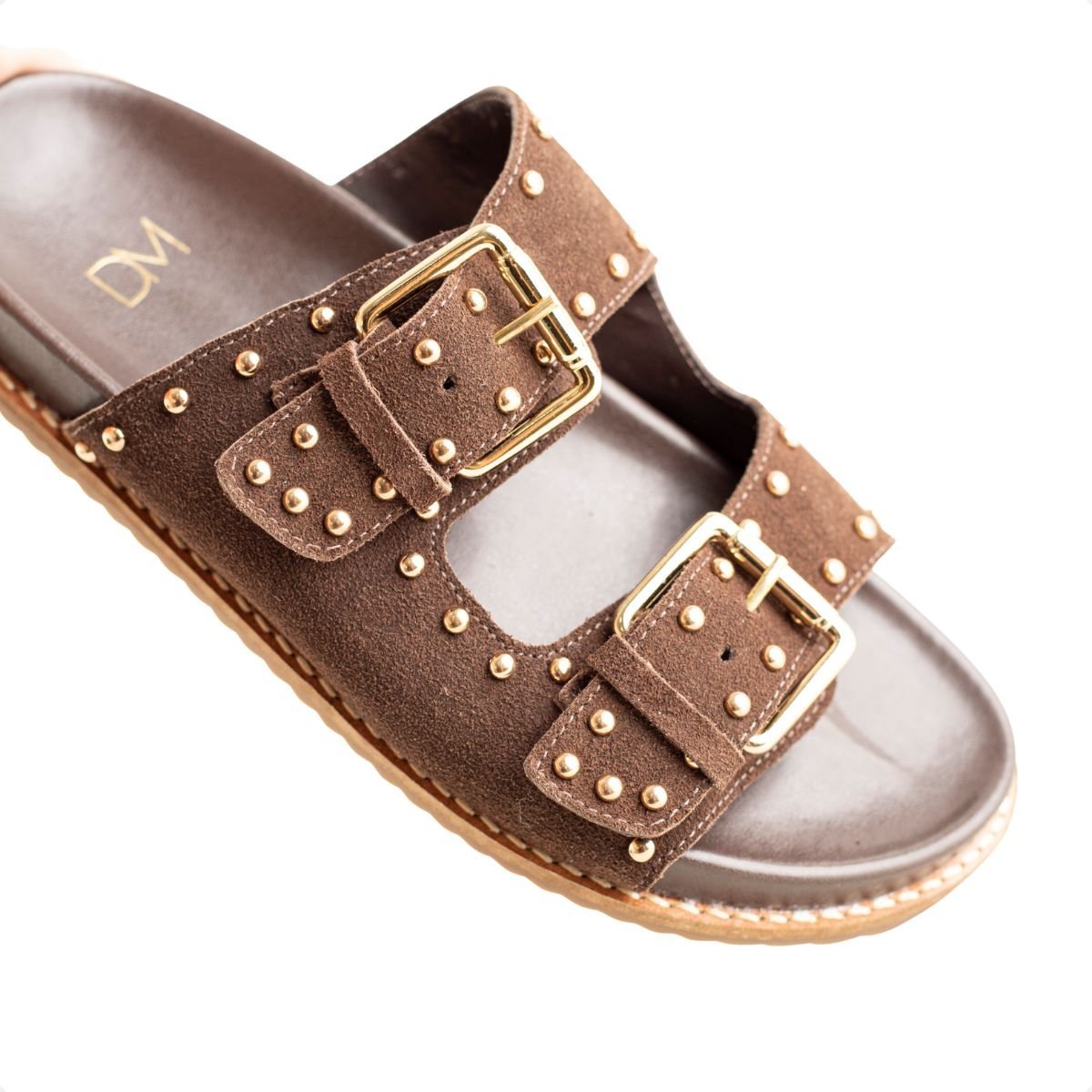 Papete Flat Feminina Tachas Luana Dm Camurça Café Marrom 3