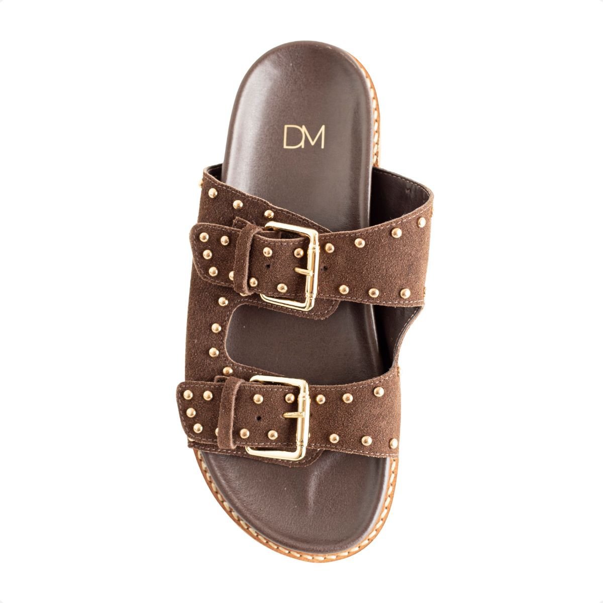 Papete Flat Feminina Tachas Luana Dm Camurça Café Marrom 6