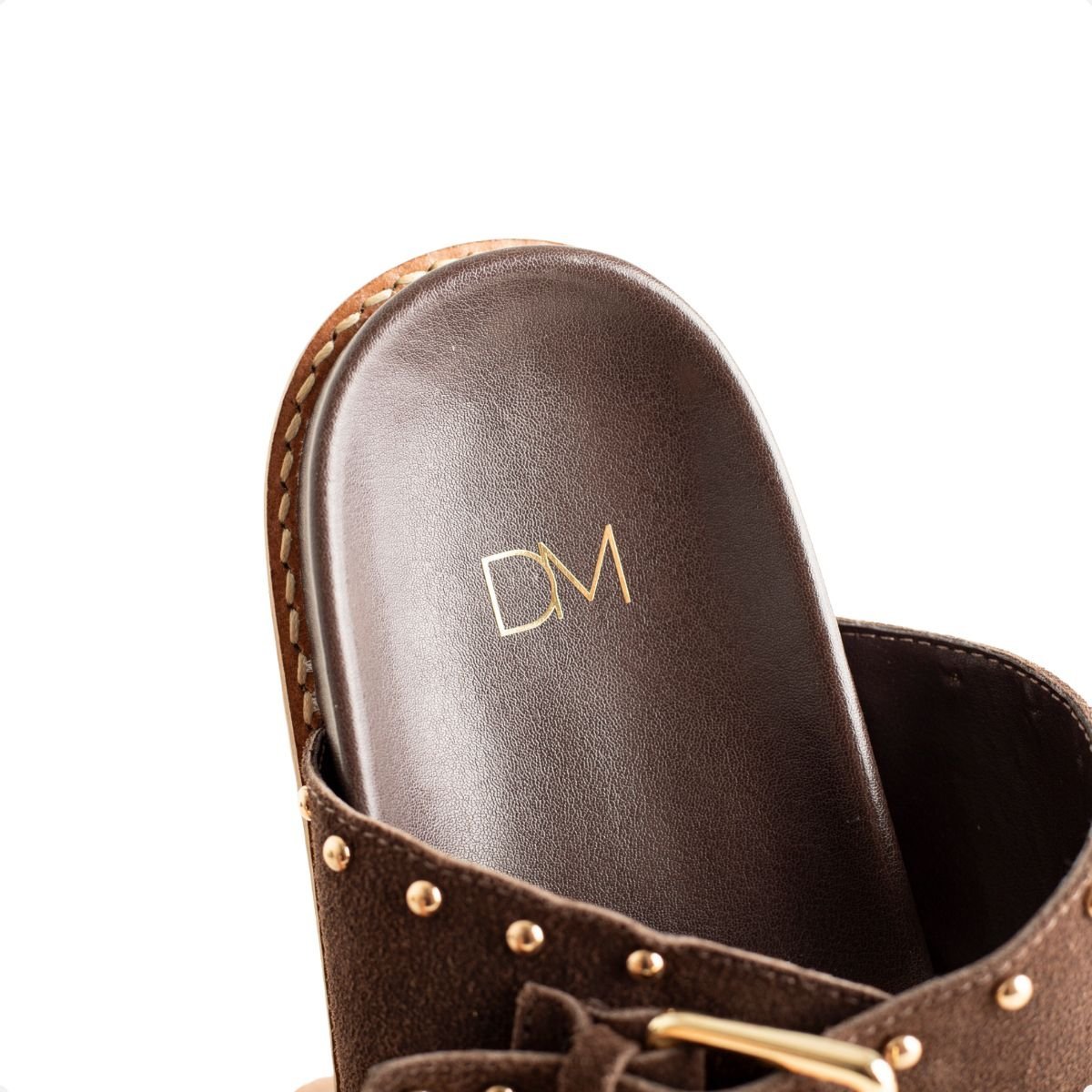 Papete Flat Feminina Tachas Luana Dm Camurça Café Marrom 7