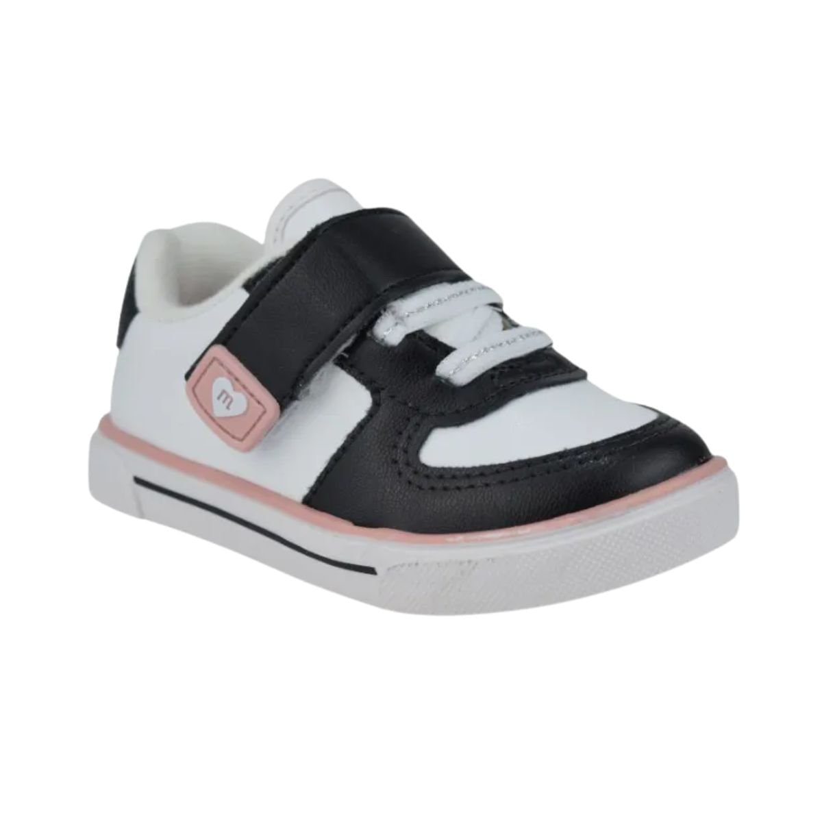 Tênis Casual Infantil Molekinha Branco E Preto Branco/Preto/Rosa 2