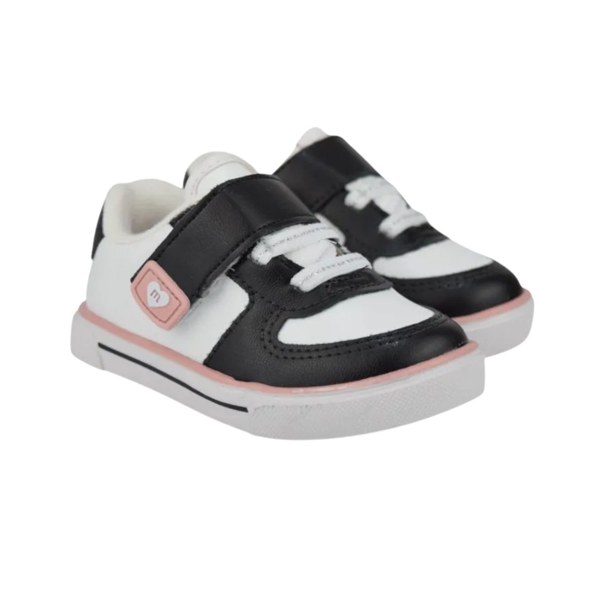 Tênis Casual Infantil Molekinha Branco E Preto Branco/Preto/Rosa 3