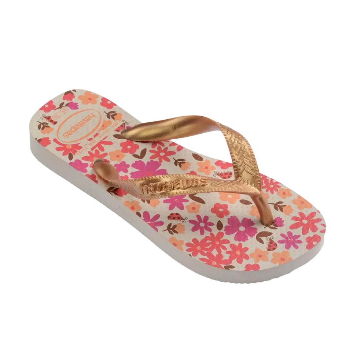 Chinelo Infantil Dedo Havaianas Kids Flores Bege Bronze/Rosa 2