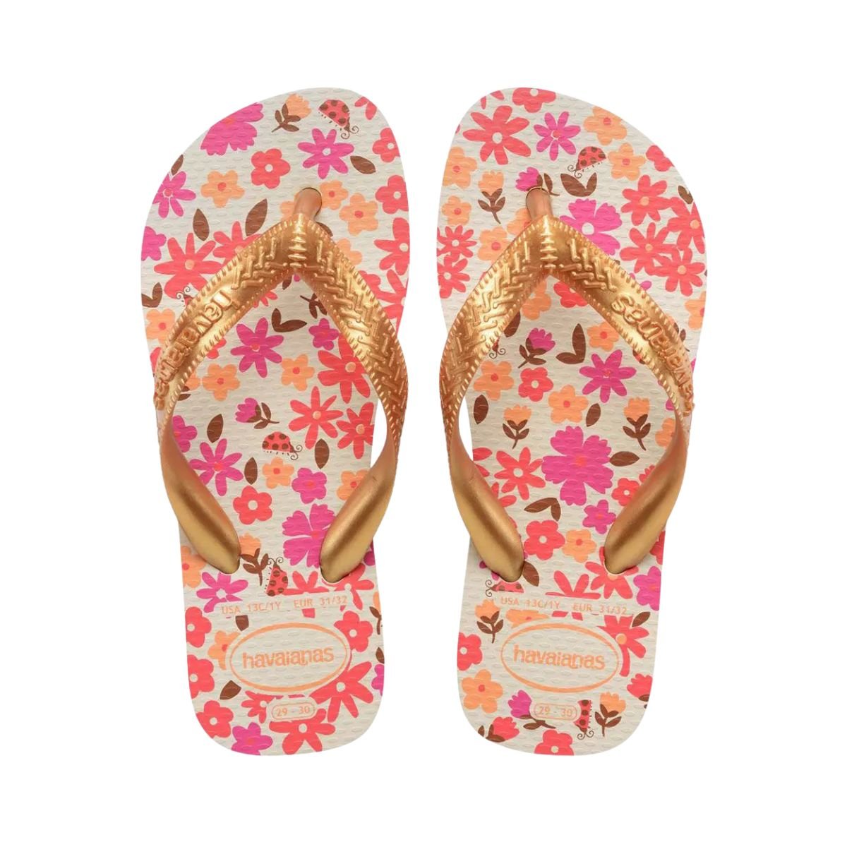 Chinelo Infantil Dedo Havaianas Kids Flores Bege Bronze/Rosa 3