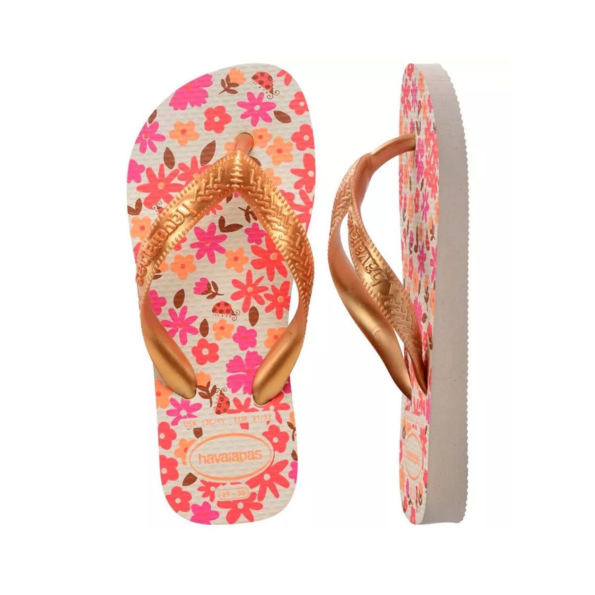 Chinelo Infantil Dedo Havaianas Kids Flores Bege Bronze/Rosa 4