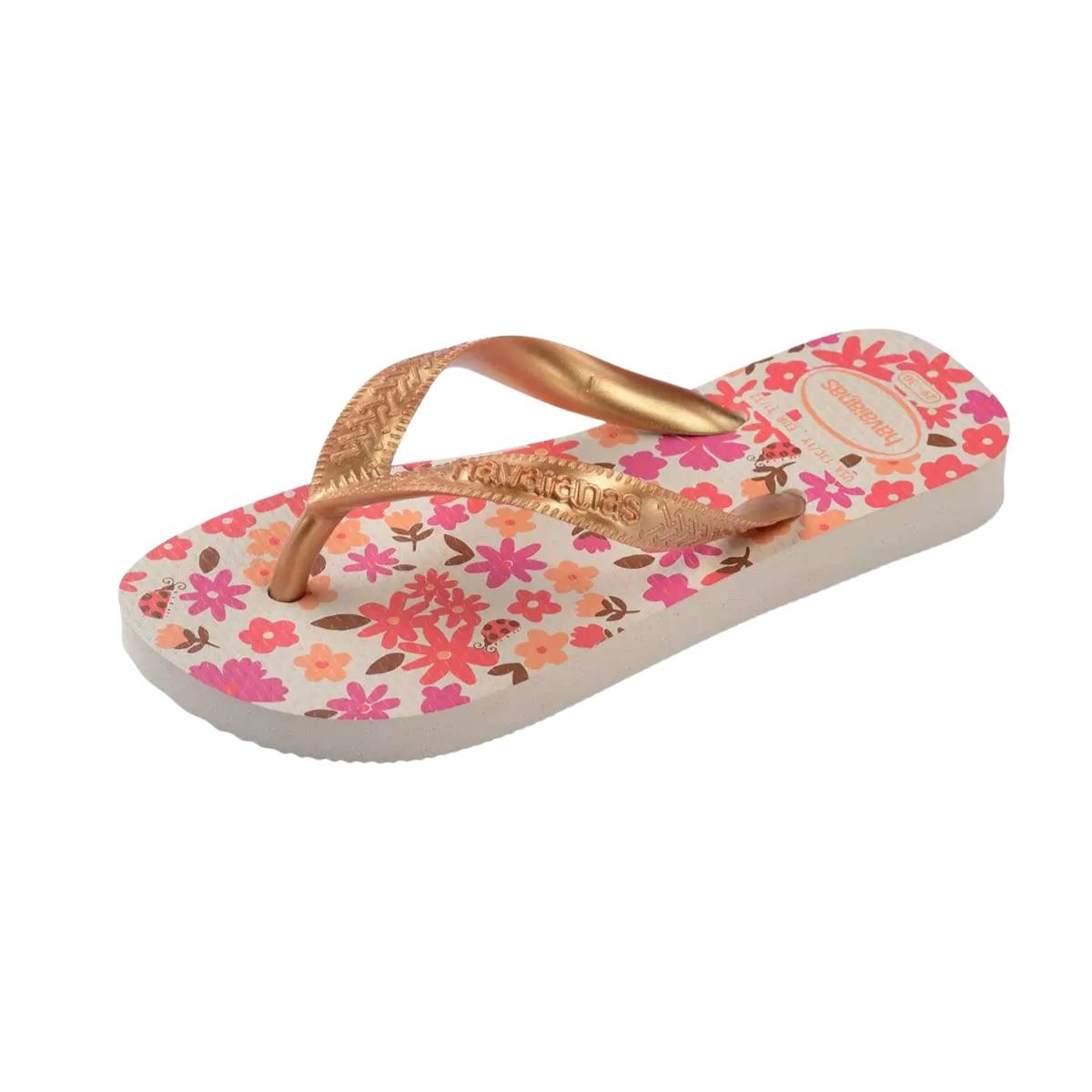 Chinelo Infantil Dedo Havaianas Kids Flores Bege Bronze/Rosa 7
