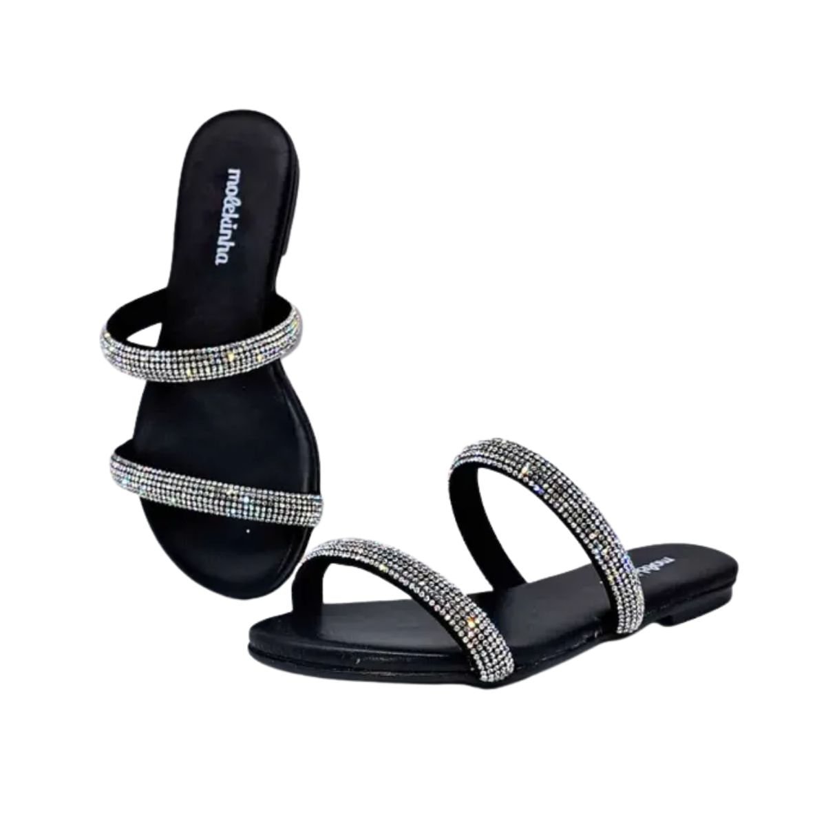 Tamanco Infantil Rasteiro Molekinha Strass Preto Preto 3