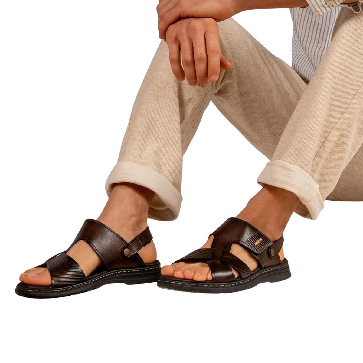Sandália Masculina Pegada Em Couro Wave Marrom Cravo 4
