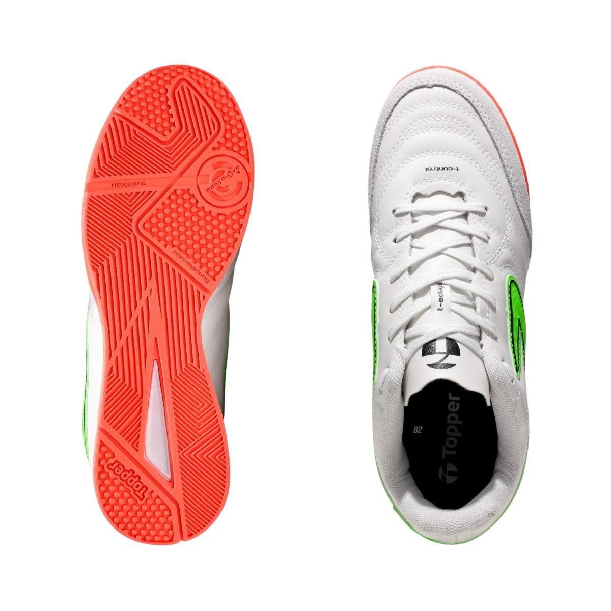 Chuteira Indoor Masculina Topper Maestro Pro V Branca Branco/Verde/Laranja 5
