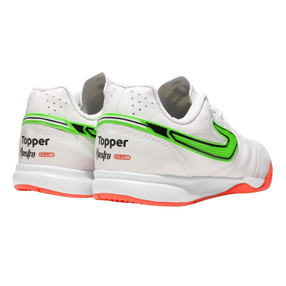 Chuteira Indoor Masculina Topper Maestro Pro V Branca Branco/Verde/Laranja 7