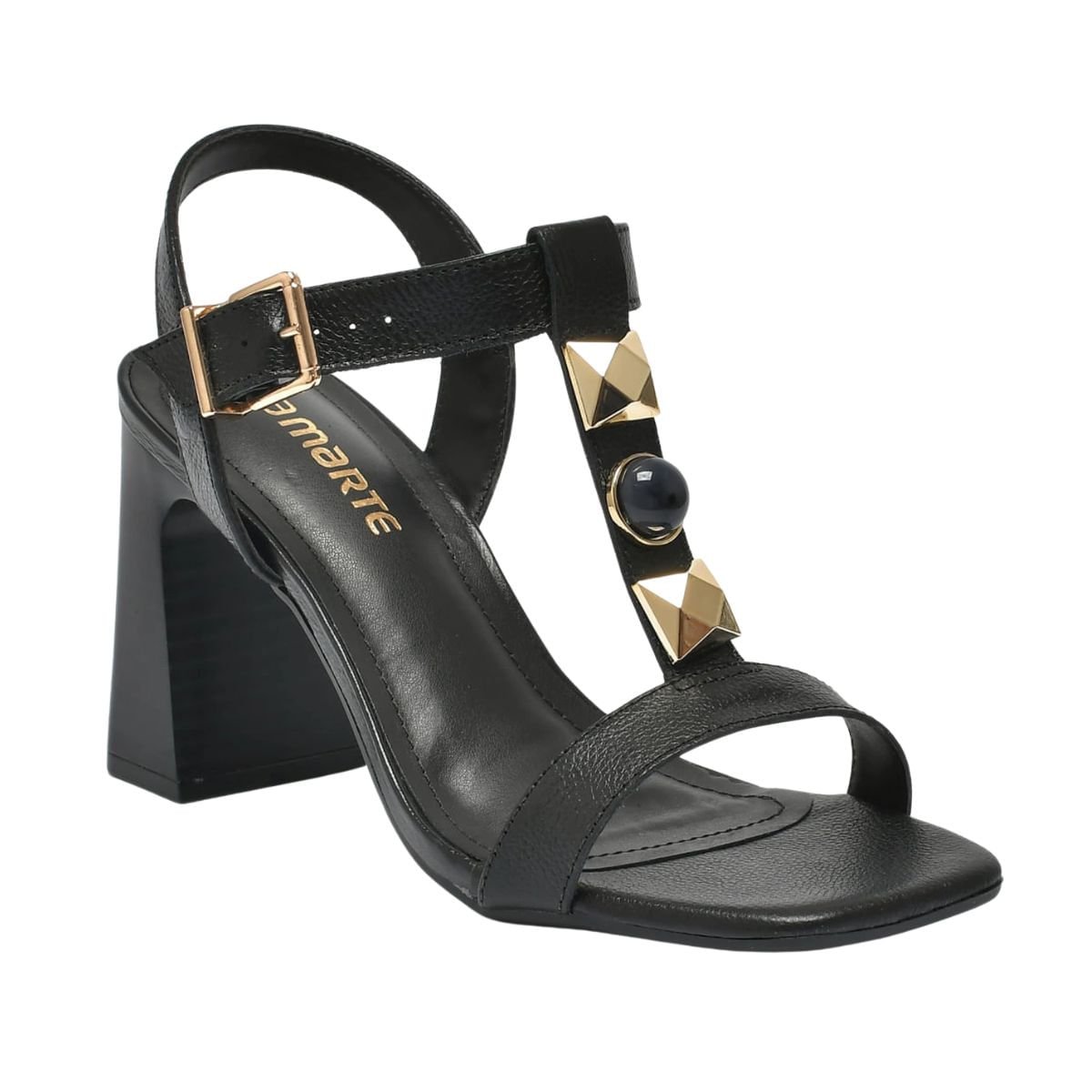 Sandália Feminina Salto Alto Grosso Via Marte Preta Preto 2