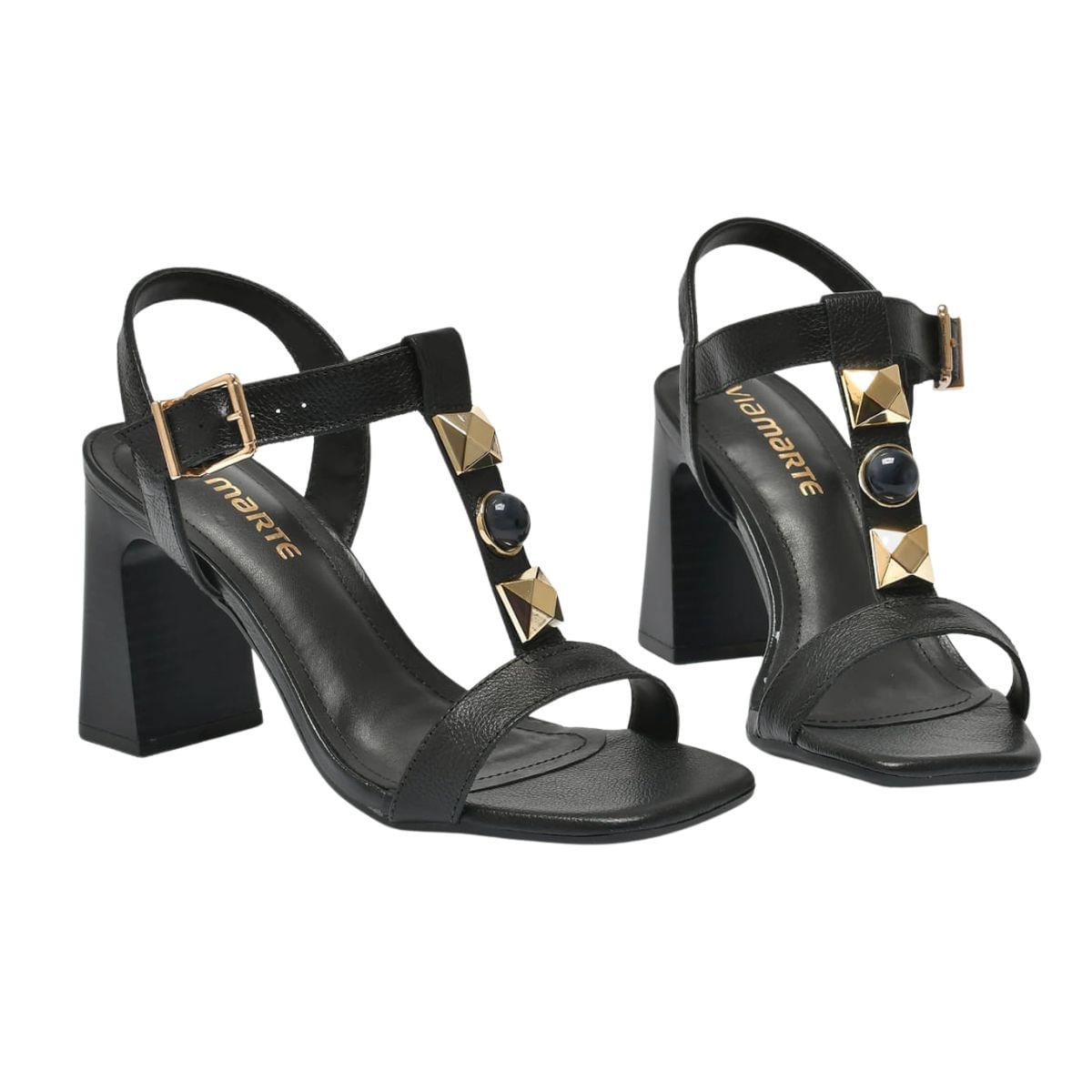 Sandália Feminina Salto Alto Grosso Via Marte Preta Preto 3